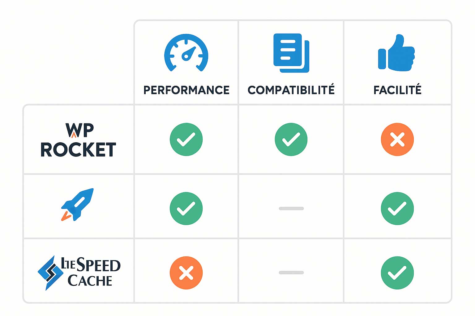Infographie comparative entre WP Rocket et LiteSpeed Cache pour WordPress