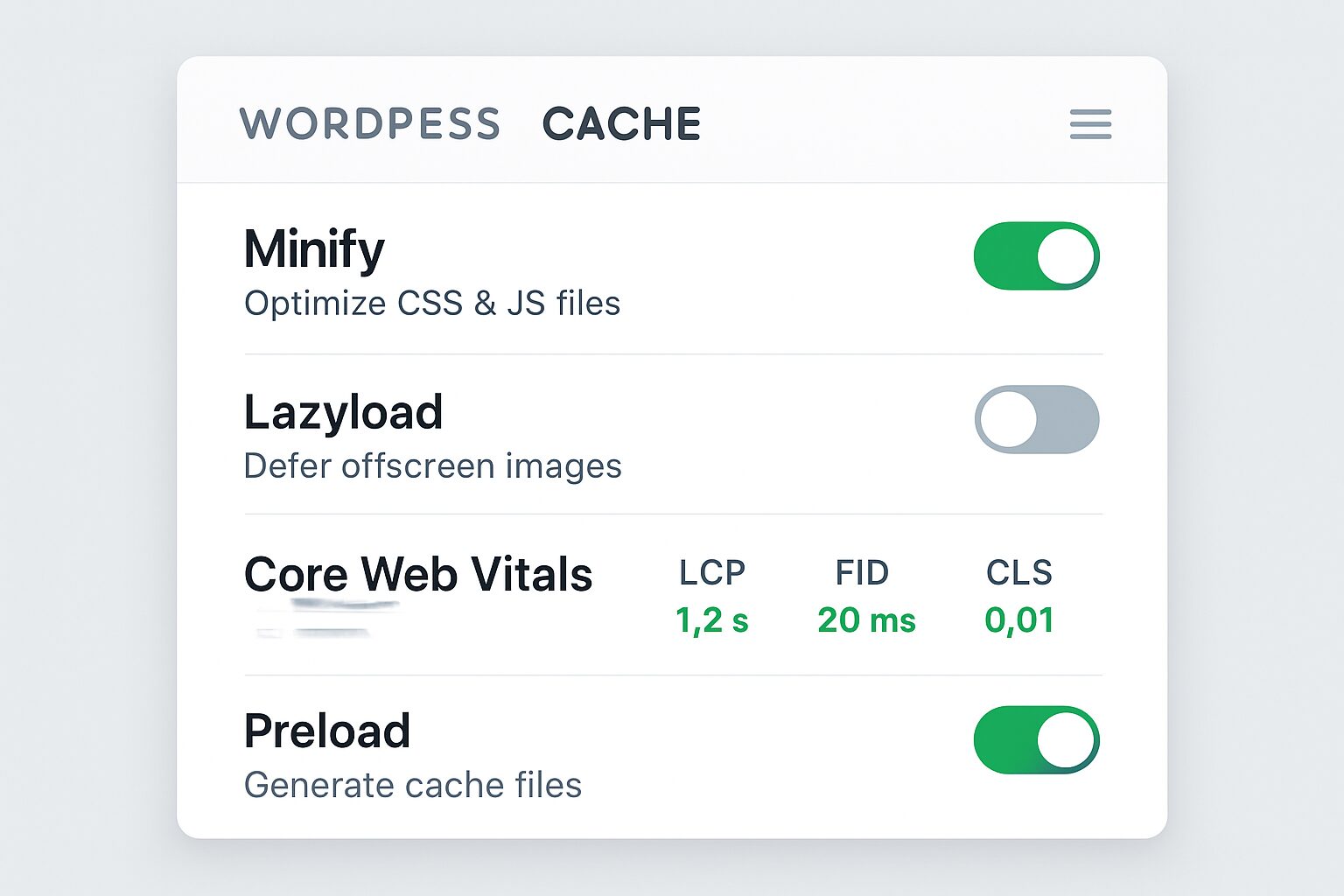 Réglages types d’un plugin de cache WordPress