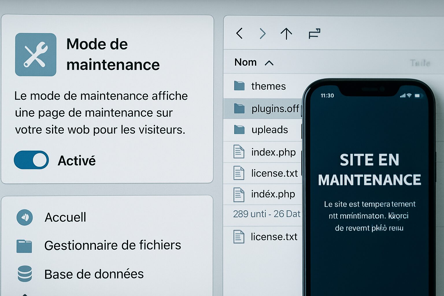 Mettre le site en mode maintenance et isoler l’hébergement