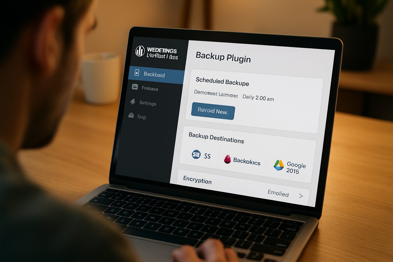 Tableau de bord d’un plugin de sauvegarde WordPress avec destinations cloud