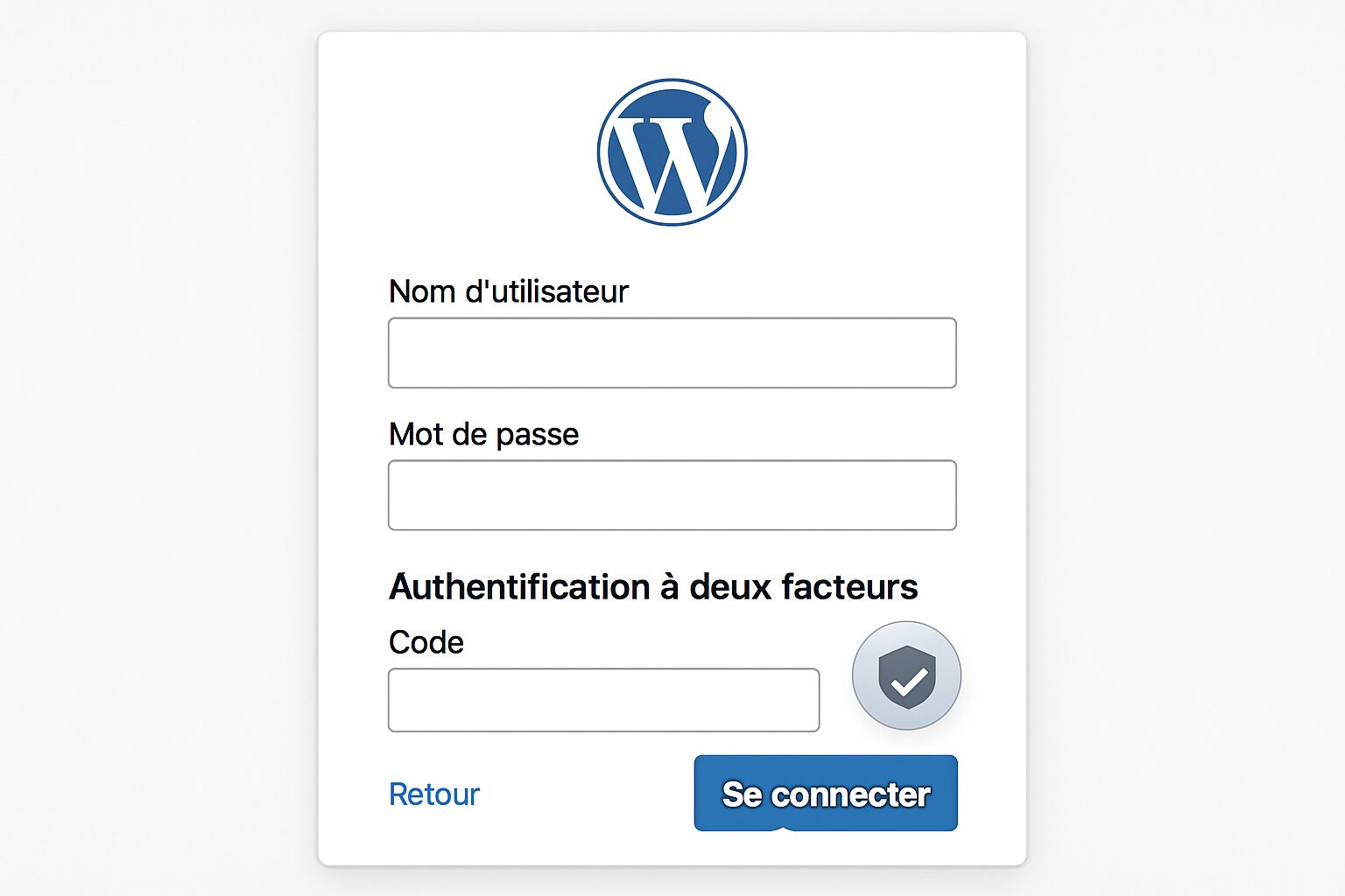 Écran de double authentification WordPress (TOTP) sur la page de connexion