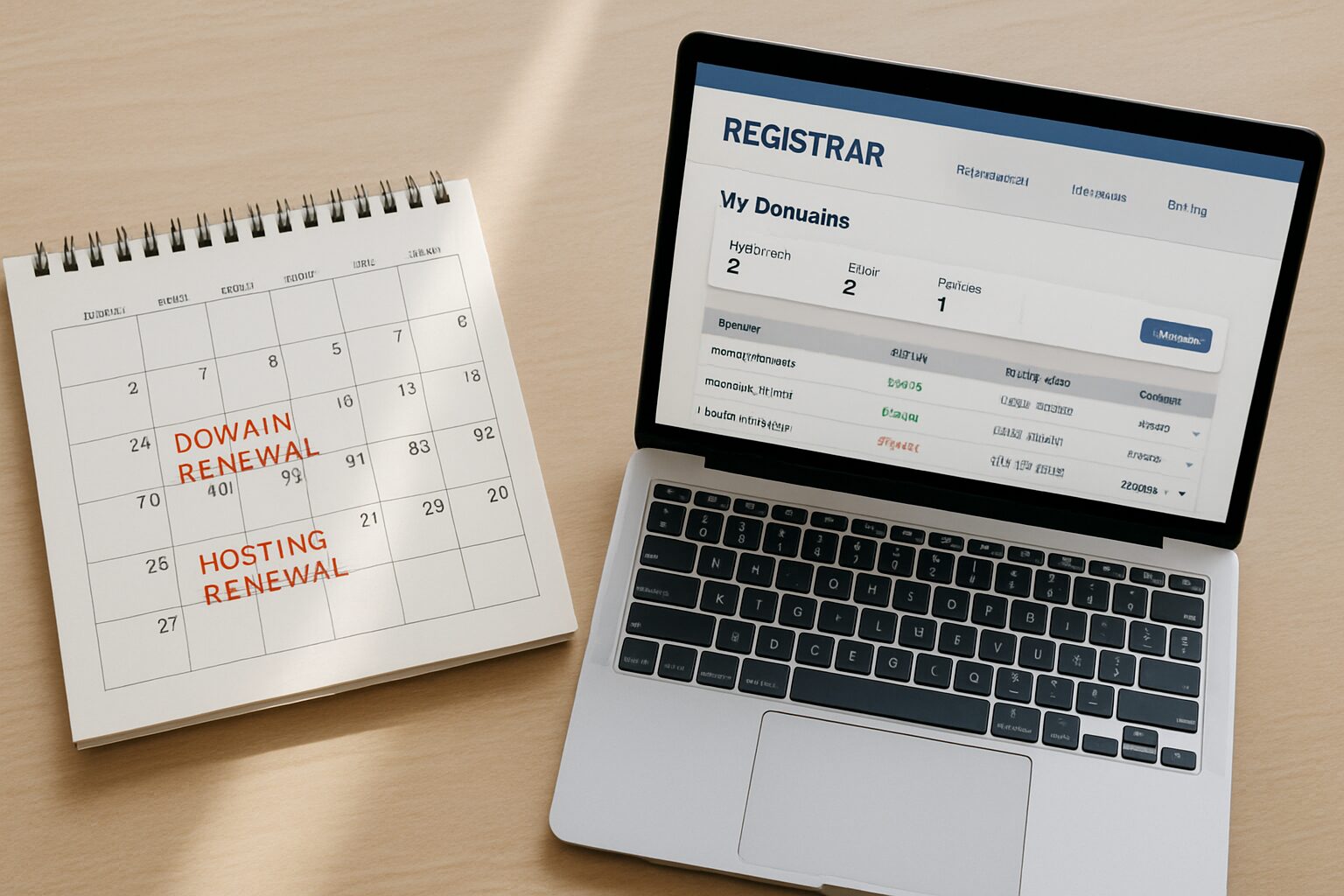 Calendrier des renouvellements de domaine et d’hébergement