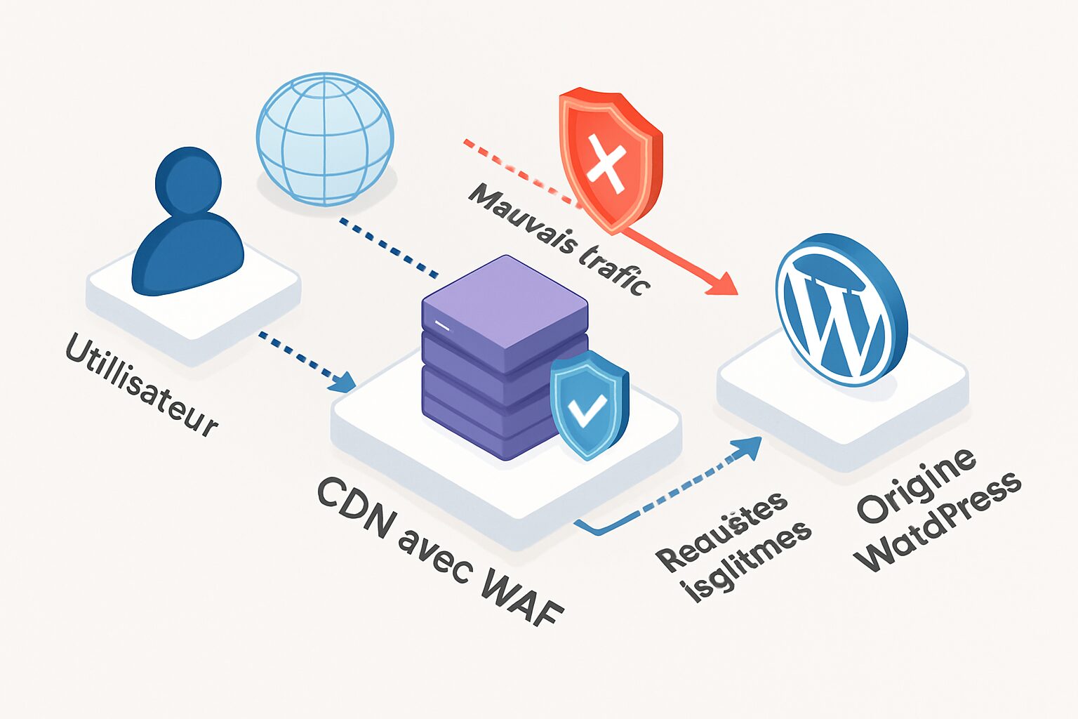 Schéma du WAF en bord de réseau avant WordPress