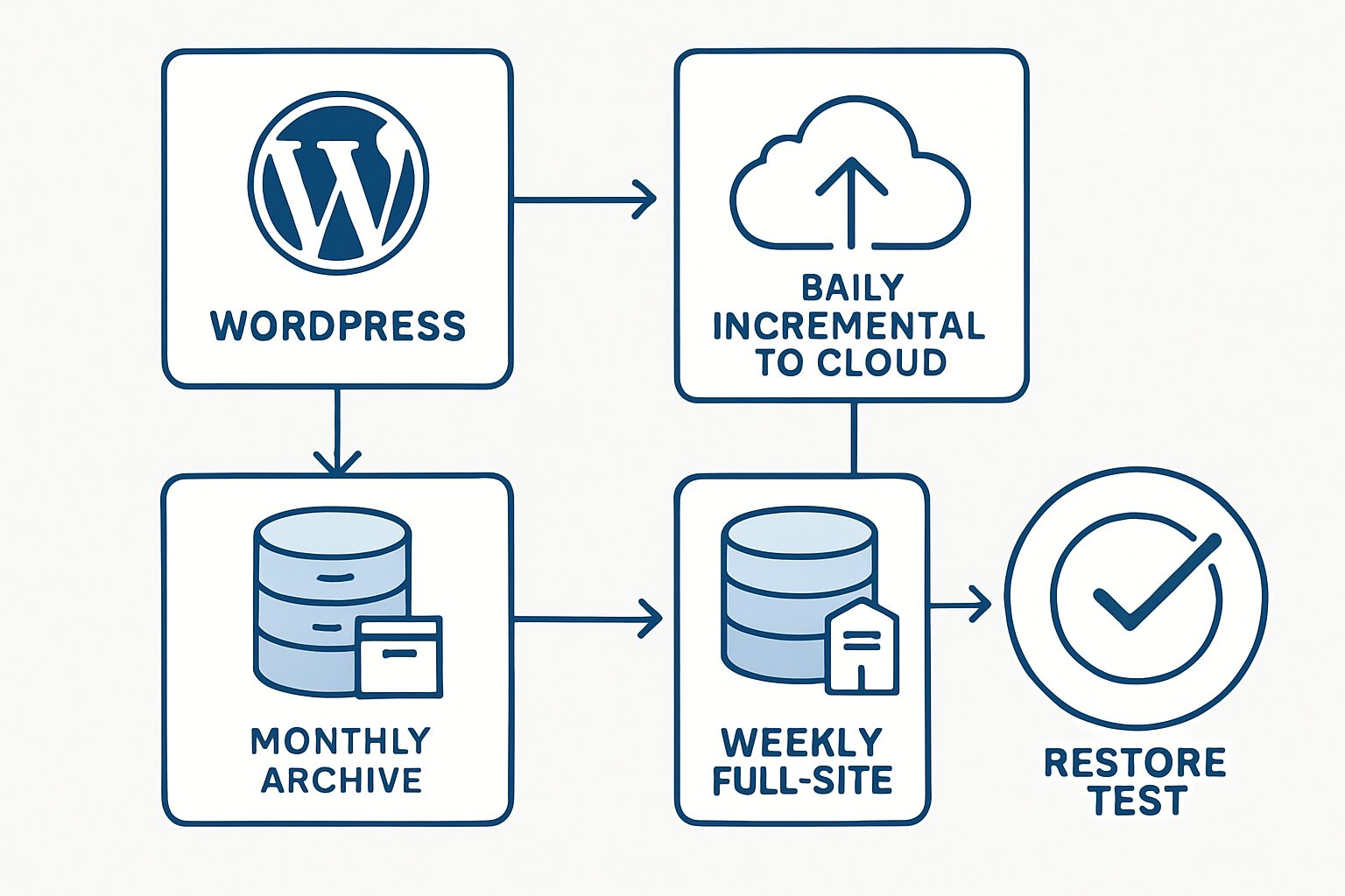 Schéma d’une stratégie de sauvegardes WordPress robuste