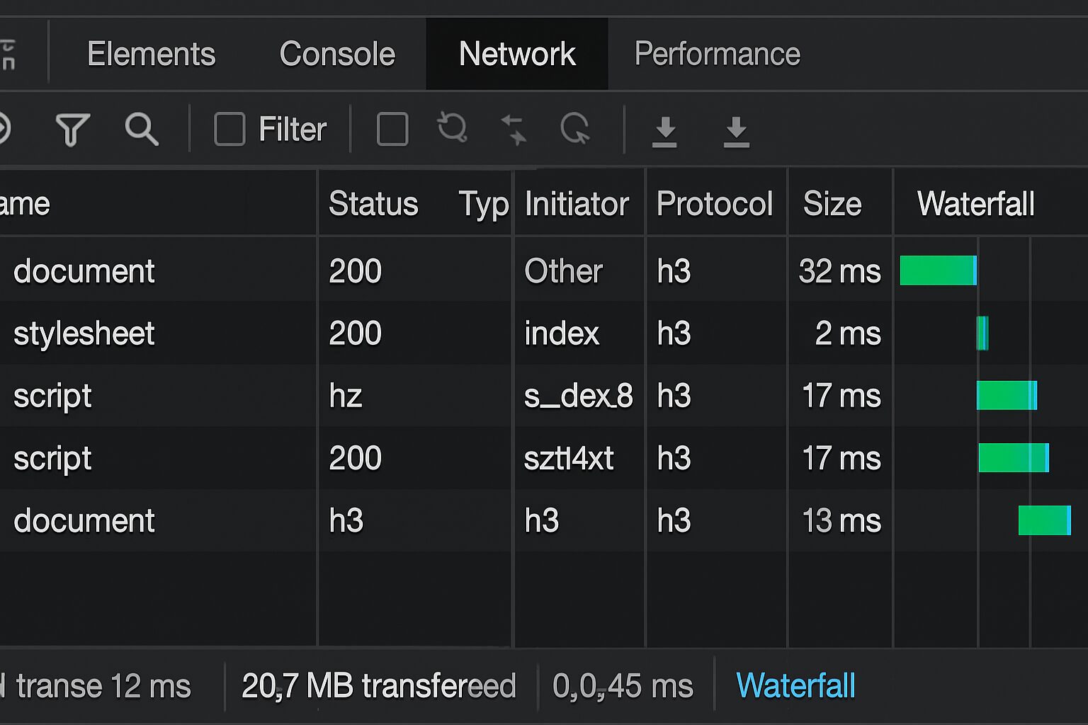 Vérification du protocole h3 dans Chrome DevTools pour un site WordPress.
