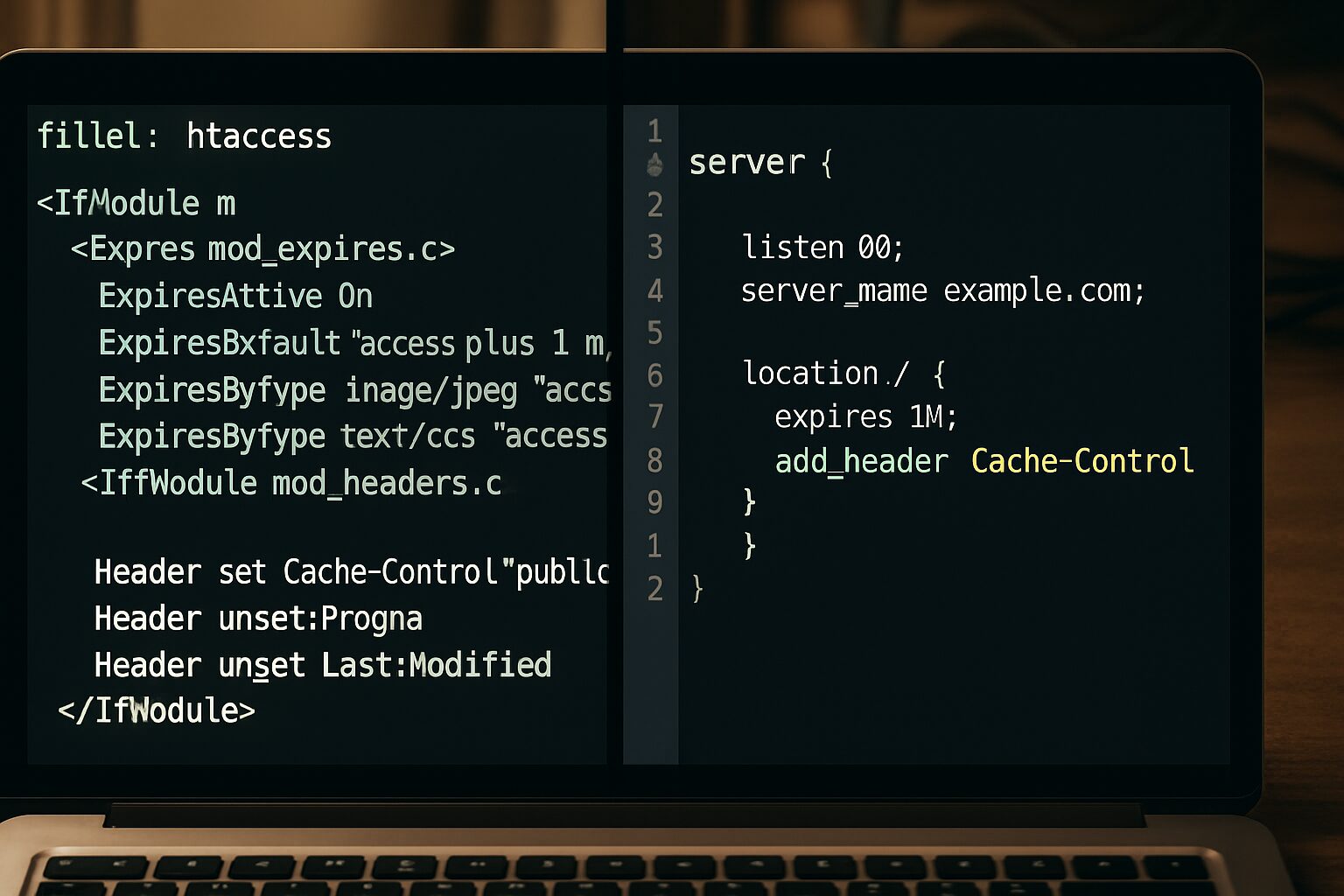 Exemples de configuration cache HTTP pour Apache (.htaccess) et Nginx.