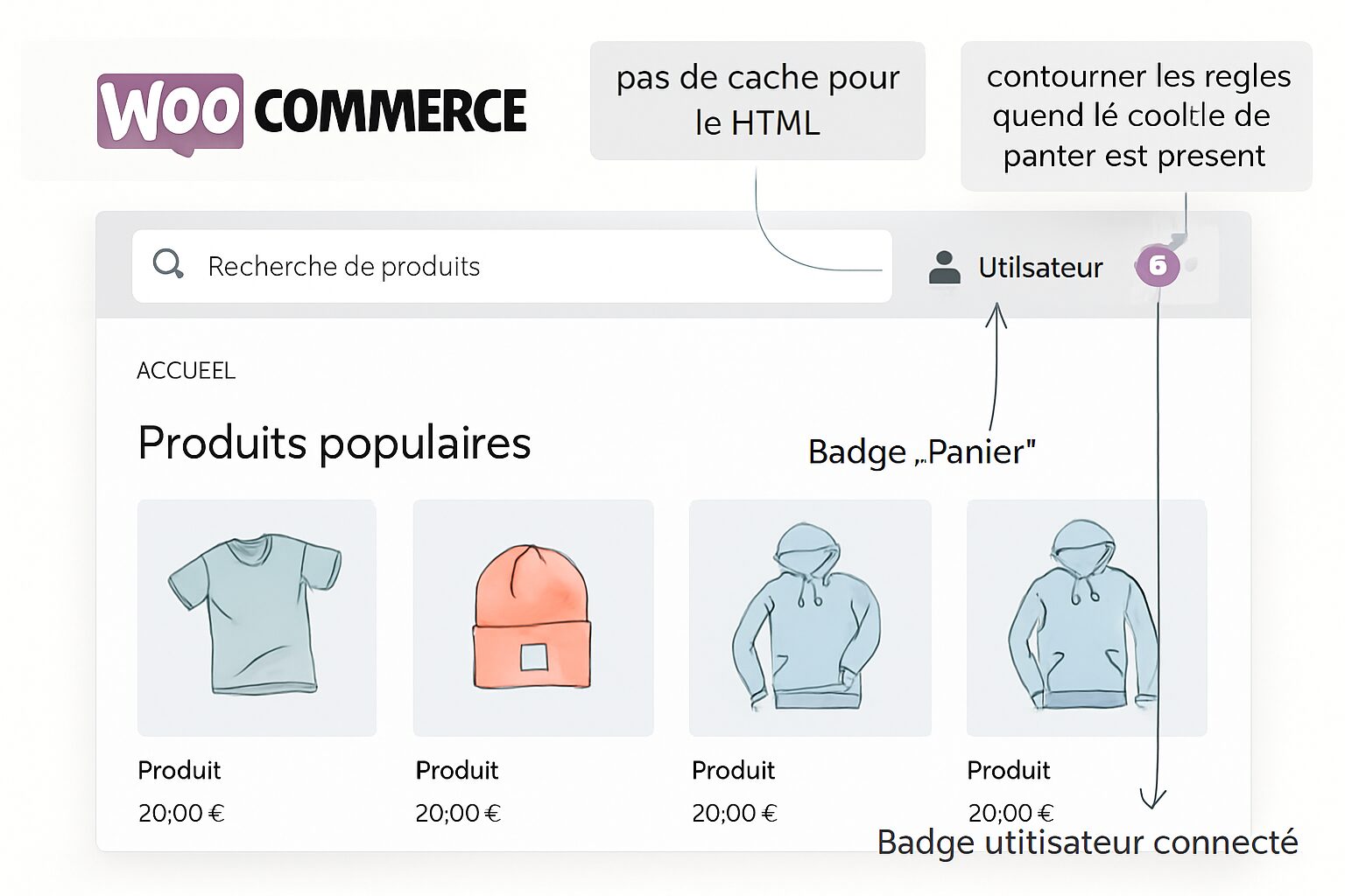 Pages WooCommerce dynamiques avec règles de non-cache et détection des cookies.